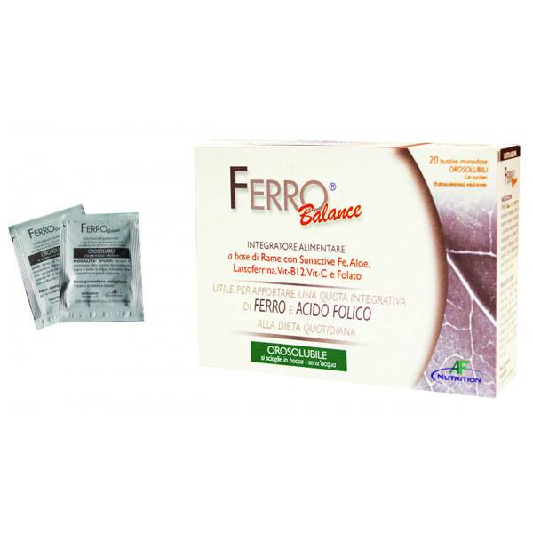 Ferro Balance AF Nutrition 20 bustine, integratore che favorisce il riequilibrio del ferro , folati e vitamine.
